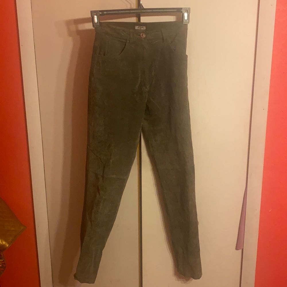 Olive green suede pants